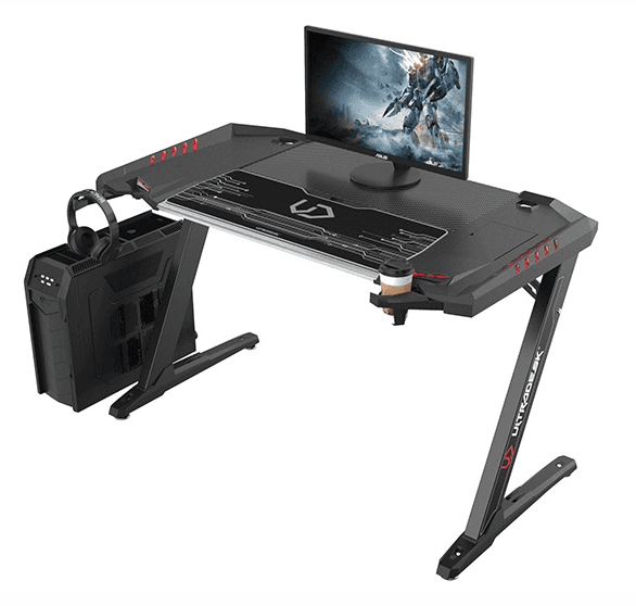 Herní stůl ULTRADESK ROCKET BLACK – 128x68x78 cm, podsvícený, s XL podložkou pod myš