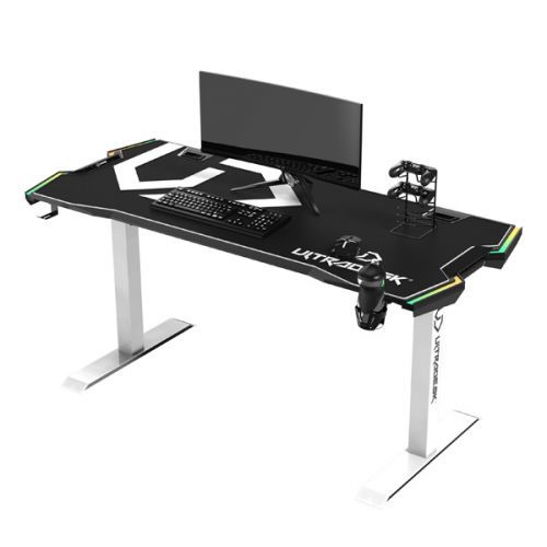 Herní stůl ULTRADESK FORCE SNOW – černá/bílá 166x70 cm, RBG podsvícení