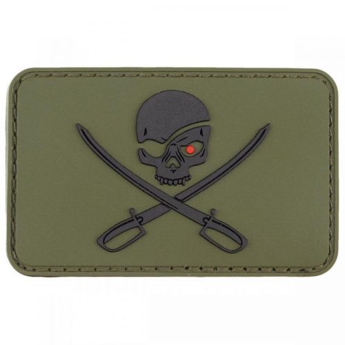 Nášivka PVC 3D lebka+šavle pirát velcro oliv