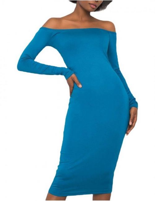 Modré dámské přiléhavé midi šaty
