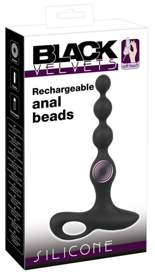 Black Velvet - cordless, waterproof, beaded anal vibrator (black)