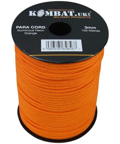 Šňůra (padáková) paracord oranžová reflexní 3mm 100m  Velká Británie Kombat