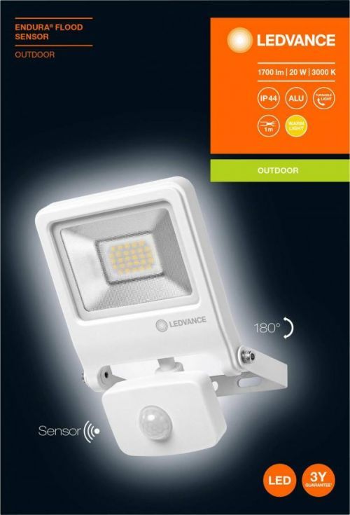 Venkovní LED reflektor s PIR detektorem LEDVANCE ENDURA® FLOOD Sensor Warm White L 4058075239692, 20 W, bílá