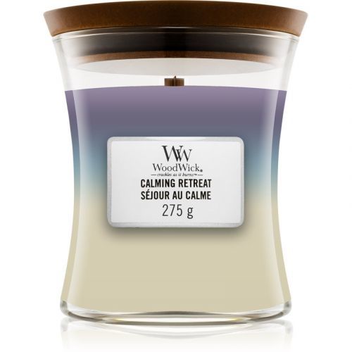 Woodwick Trilogy Calming Retreat vonná svíčka s dřevěným knotem 275 g