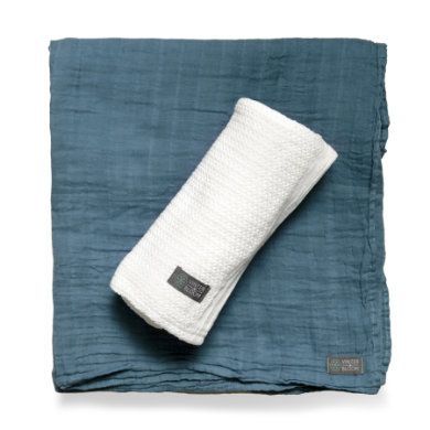 VINTER& BLOOM Dárková sada Soft Grid & Muslin Blanket GOTS B right White /Storm Blue