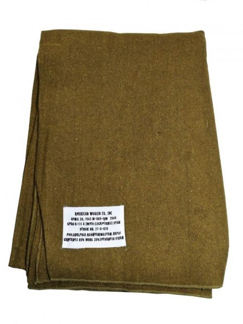 Deka US ARMY vlněná 230 x160cm khaki 65% vlna Repro