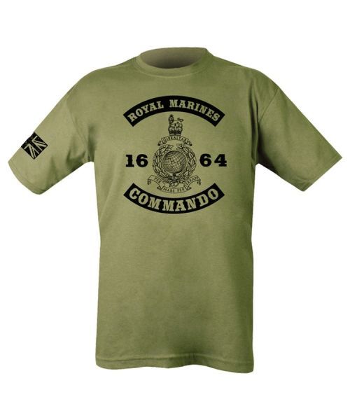 Triko (tričko) oliv s potiskem Royal Marines Commando 1664 Velká Británie Kombat 185g Velikost: XXL