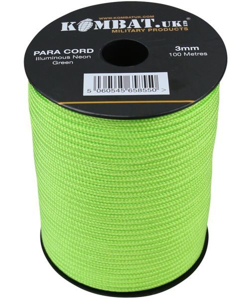 Šňůra (padáková) paracord zelená reflexní 3mm 100m  Velká Británie Kombat