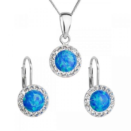 Evolution Group Sada šperků se syntetickým opálem a krystaly Preciosa náušnice, přívěsek a řetízek modré kulaté 39160.1