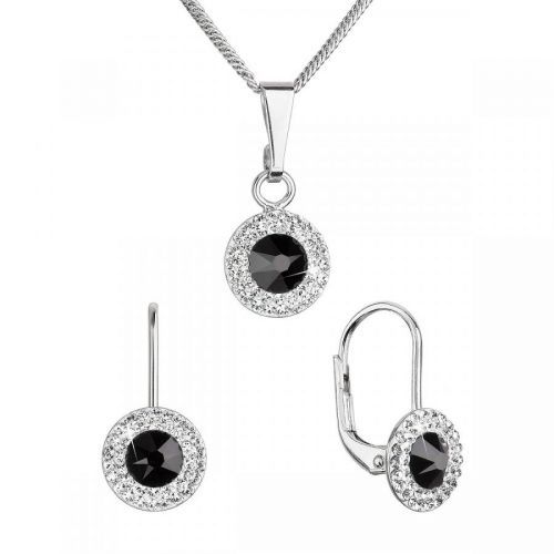 Evolution Group Sada šperků s krystaly Swarovski náušnice a přívěsek černé kulaté 39109.3 jet
