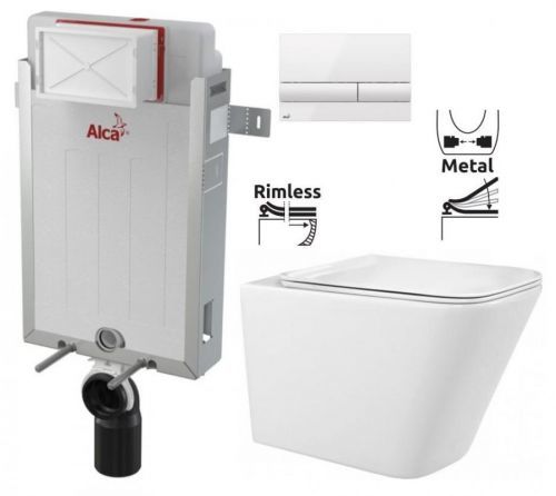 ALCAPLAST Renovmodul předstěnový instalační systém s bílým tlačítkem M1710 + WC REA Raul Rimless + SEDÁTKO AM115/1000 M1710 RA1