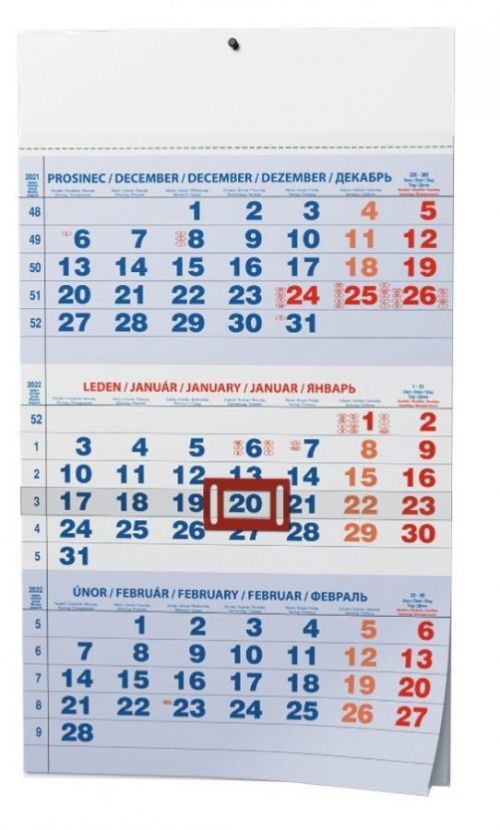 Baloušek Kalendář nástěnný - tříměsíční s mezinárodnímí svátky - modrý BNC1-22