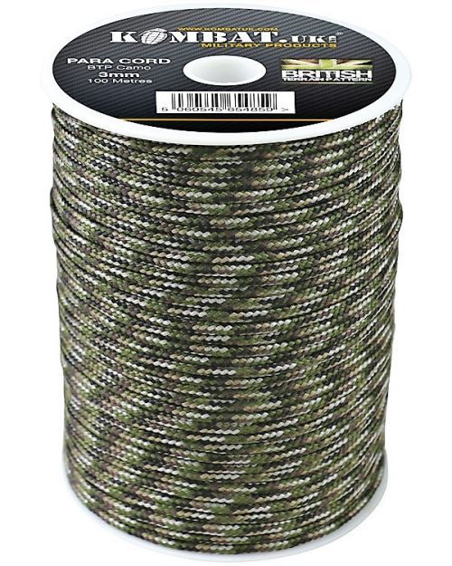 Šňůra (padáková) paracord BTP woodland 3mm 100m  Velká Británie Kombat