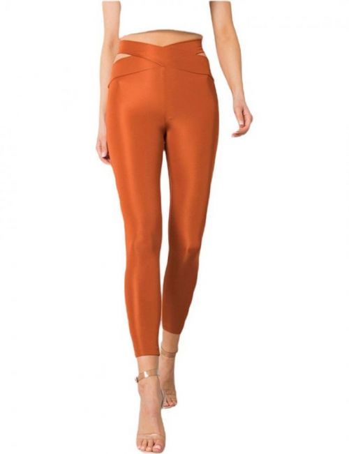 Oranžové lesklé legíny s křížením