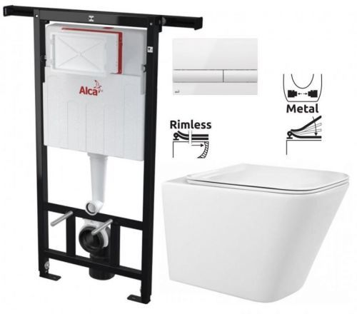 ALCAPLAST Jádromodul předstěnový instalační systém s bílým tlačítkem M1710 + WC REA Raul Rimless + SEDÁTKO AM102/1120 M1710 RA1