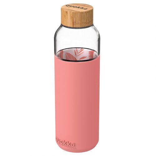 Quokka, Skleněná lahev na vodu Flow, 660 ml, pink botanical