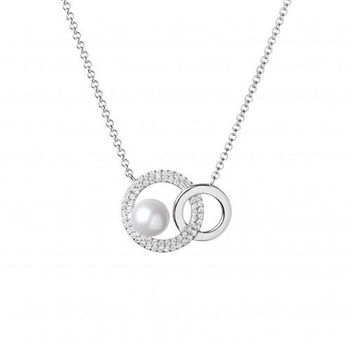 Stříbrný řetízek NICOLE s přívěskem s bílou perlou a zirkony - GRP20106PW