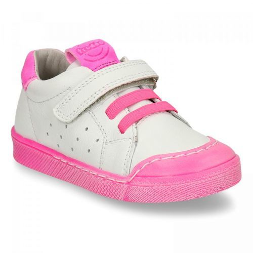 Bílé dětské kožené tenisky s růžovou podešví