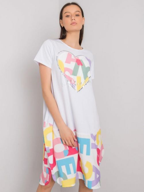 BÍLÉ DÁMSKÉ ŠATY S BAREVNÝM POTISKEM DHJ-SK-13119.26P-WHITE Velikost: ONE SIZE