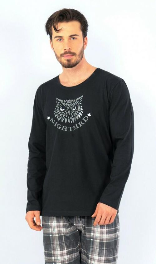 Pánské pyžamo dlouhé Sova - černá M