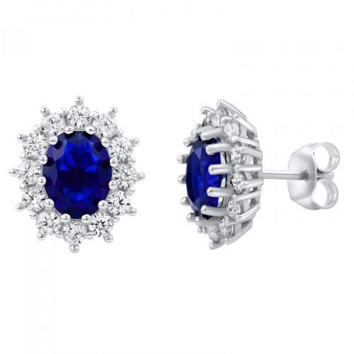 Stříbrné náušnice CESARIA se syntetickým modrým safírem - JJJ985EB
