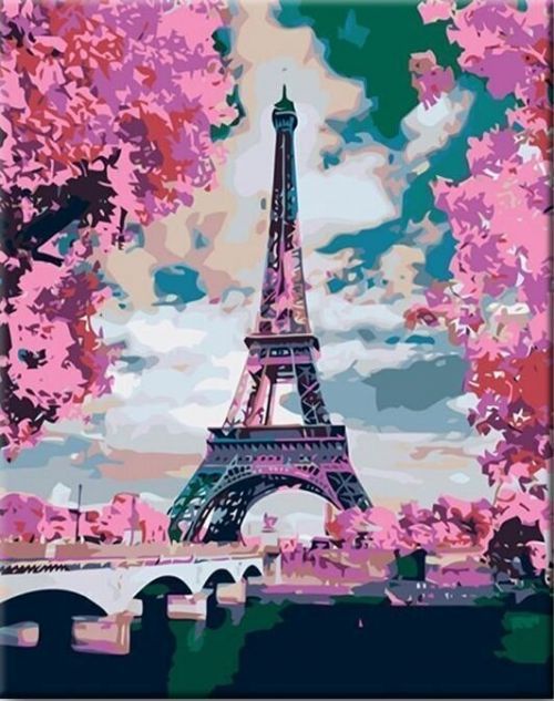 Zuty Malování podle čísel Eiffelova věž a růžové stromy