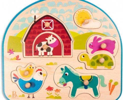 B-TOYS DŘEVO Baby puzzle farma vkládací na desce 8 dílků *DŘEVĚNÉ HRAČKY*