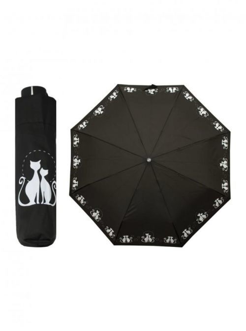 Doppler Dreaming Cats dámský skládací deštník s bílými kočkami - Černá