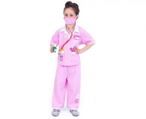 KARNEVAL Šaty veterinářka s rouškou vel.M (116-128 cm) 6-8 let Eko *KOSTÝM*