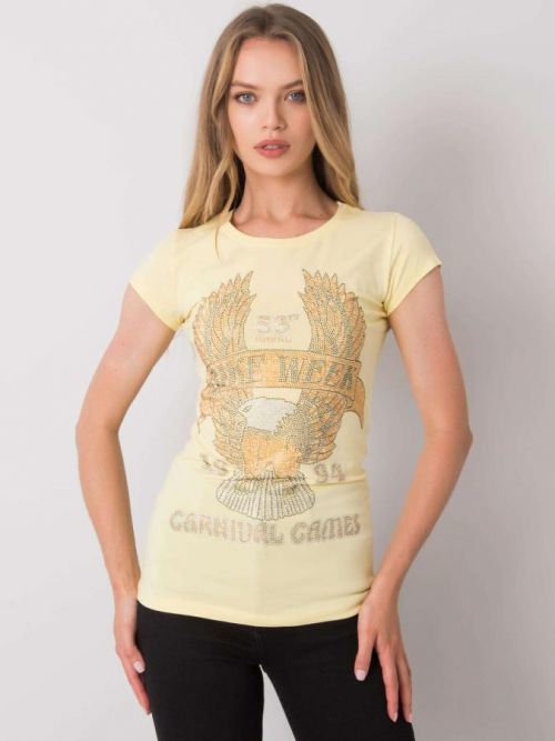 SVĚTLE ŽLUTÉ DÁMSKÉ TRIČKO S KAMÍNKY EM-TS-ES-21-533.16-YELLOW Velikost: S
