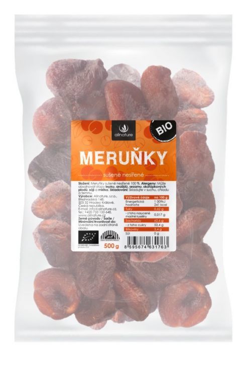 Allnature Meruňky sušené nesířené BIO 500g