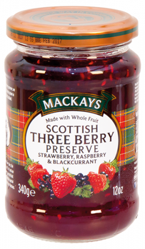 Scottish Three Berry Preserve - Džem z jahod malin černého rybízu 340g Mackays