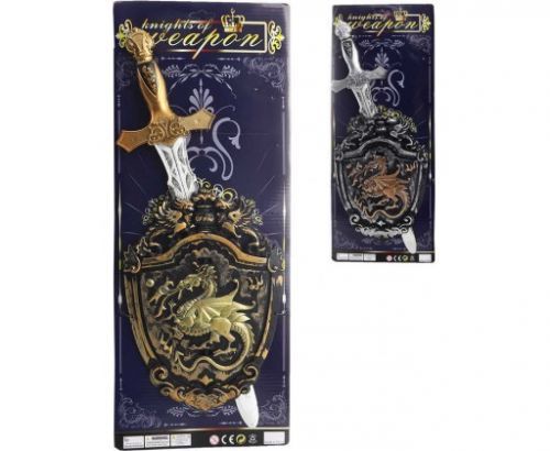 Meč dětský zdobený 49cm set se štítem 2 druhy na kartě plast