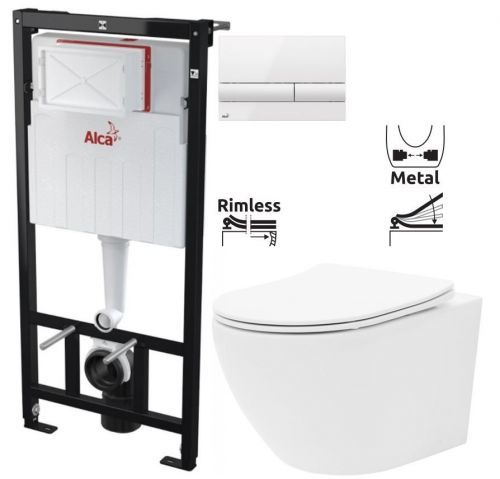 ALCAPLAST Sádromodul předstěnový instalační systém s bílým tlačítkem M1710 + WC REA Carlo Flat Mini Rimless + SEDÁTKO AM101/1120 M1710 CF1