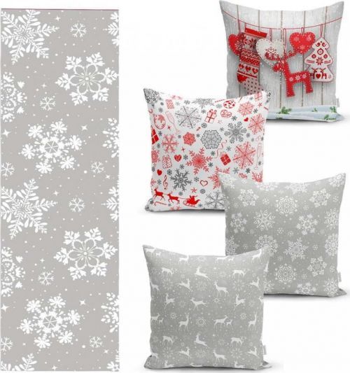 Sada 4 vánočních povlaků na polštář a běhounu na stůl Minimalist Cushion Covers Snowflakes