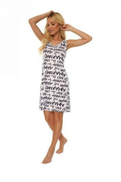 Dámská noční košile De Lafense 609 Amazing sz/r S-2XL - S - bílo-tmavě modrá