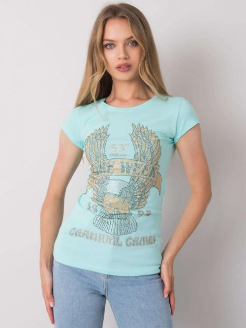 SVĚTLE MODRÉ DÁMSKÉ TRIČKO S KAMÍNKY EM-TS-ES-21-533.16-BLUE Velikost: S