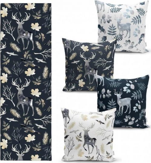 Sada 4 vánočních povlaků na polštář a běhounu na stůl Minimalist Cushion Covers Christmas Forest
