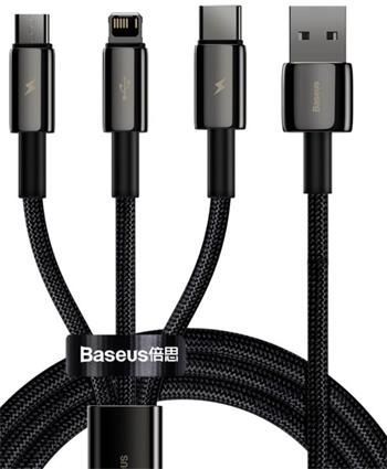Baseus CAMLTWJ-01 Tungsten Gold 3v1 Kabel USB-C, Lightning, MicroUSB 1.5m Black