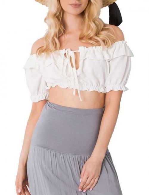 Bílý dámský crop top s volány