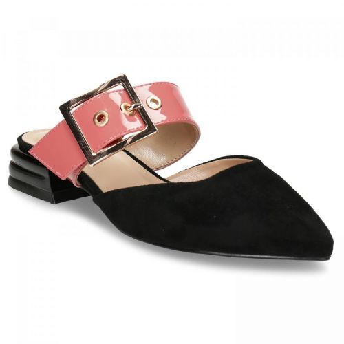 Černé dámské pantofle s růžovým páskem a koženou stélkou
