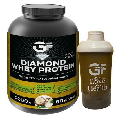 GF Nutrition Diamond Whey Protein 2 kg, nativní syrovátkový izolát a koncentrát v poměru 70:30, Coconut