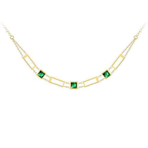 Preciosa Luxusní pozlacený náhrdelník Straight se zeleným křišťálem Preciosa 7390Y66