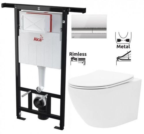 ALCAPLAST Jádromodul předstěnový instalační systém s chromovým tlačítkem M1721 + WC REA Carlo Flat Mini Rimless + SEDÁTKO AM102/1120 M1721 CF1