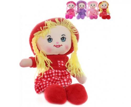 Panenka textilní 35cm hadrová s copánky v kloboučku 4 barvy