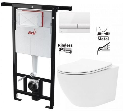 ALCAPLAST Jádromodul předstěnový instalační systém s bílým tlačítkem M1710 + WC REA Carlo Flat Mini Rimless + SEDÁTKO AM102/1120 M1710 CF1