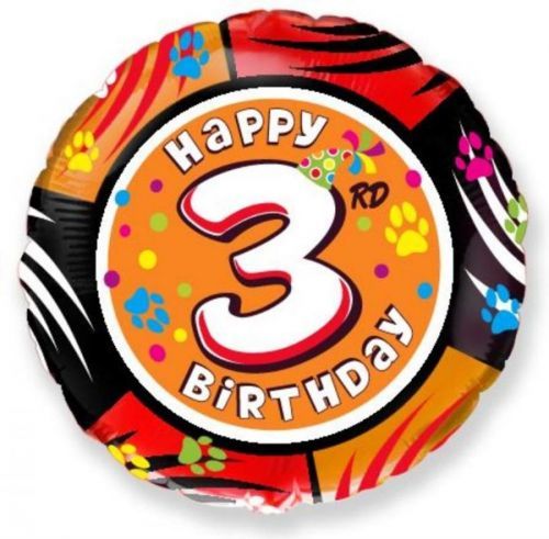 Balón foliový Happy Birtday 3. narozeniny 45 cm - FLEXMETAL