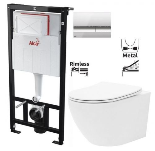 ALCAPLAST Sádromodul předstěnový instalační systém s chromovým tlačítkem M1721 + WC REA Carlo Flat Mini Rimless + SEDÁTKO AM101/1120 M1721 CF1