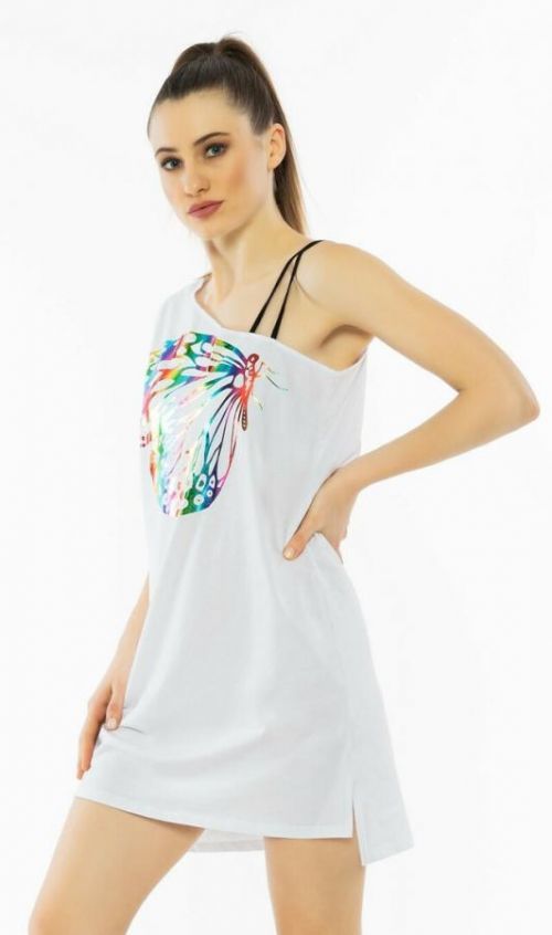 Dámská noční košile na ramínka Velký motýl - bílá S