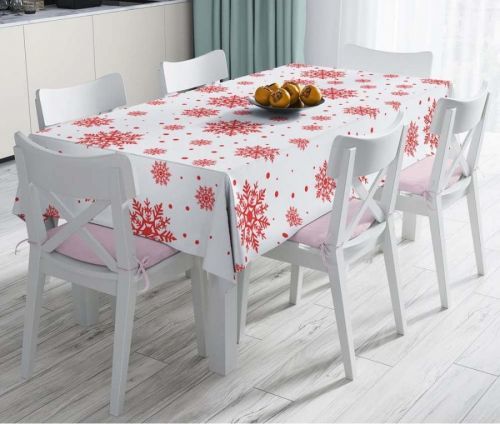 Vánoční ubrus s příměsí bavlny Minimalist Cushion Covers Red Snowflakes, 140 x 180 cm 